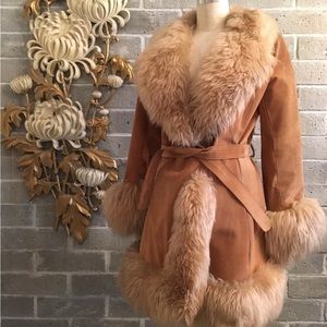 1970s Afghan Penny Lane Shearling Fur Suede Coat
